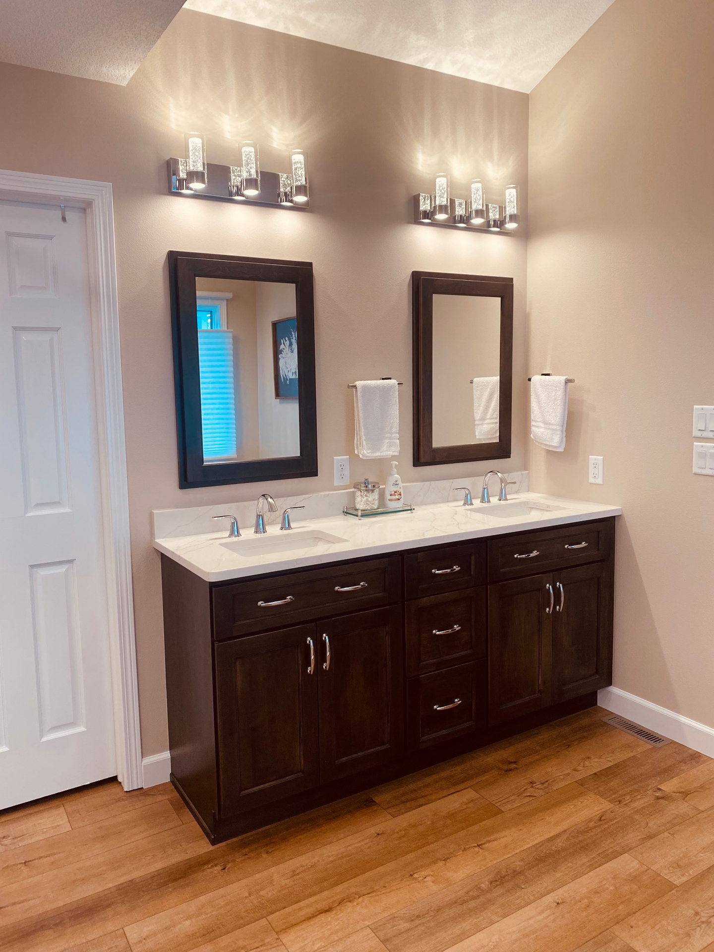 Dark Wood Double Vanity - Bathroom project in Cedar Valley, IA