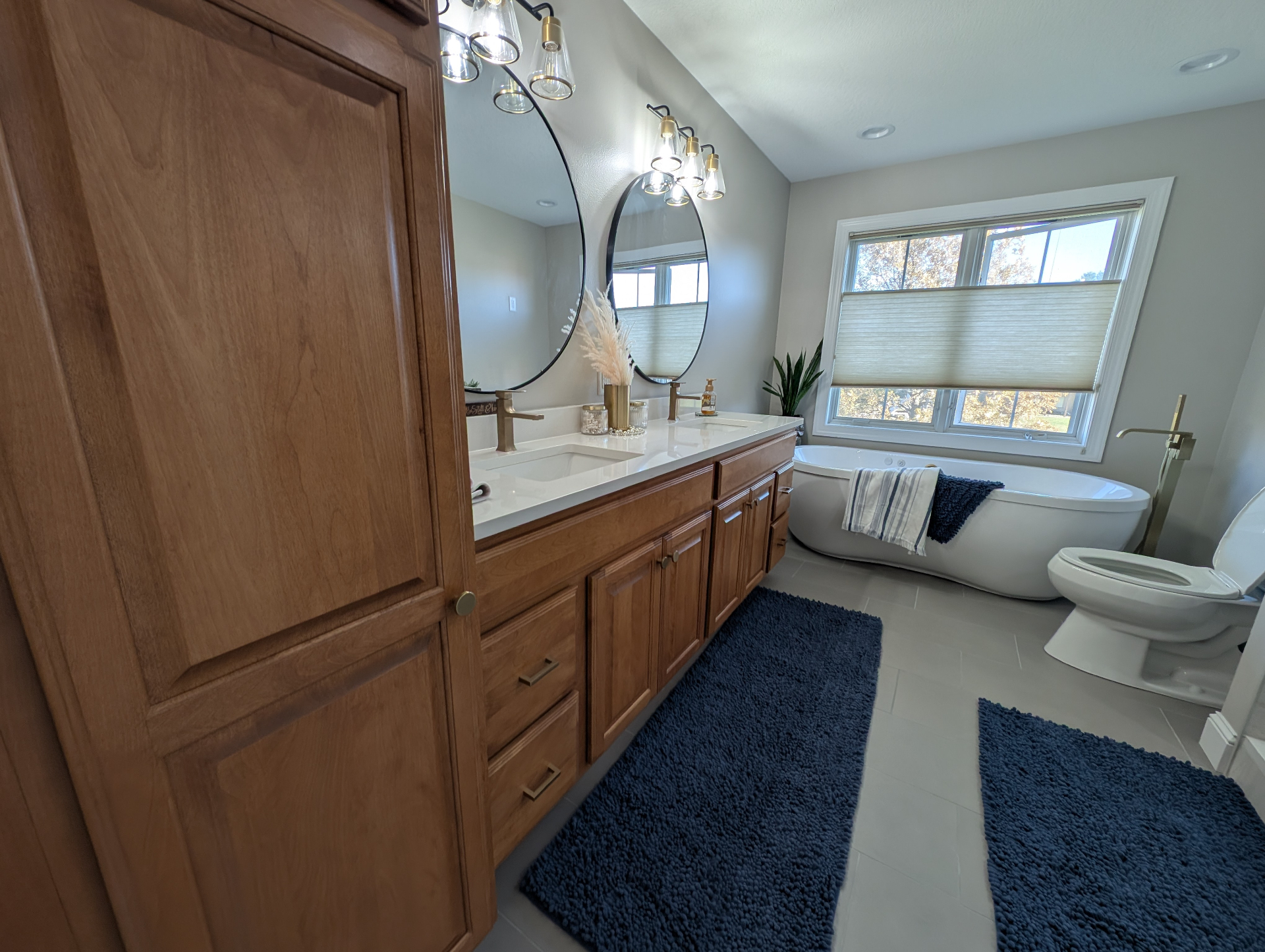 Master bathroom with dual vanity and walk-in shower in Waterloo Iowa
